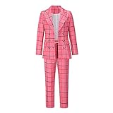 MODFUL Women's 2 Piece Plaid Suit Set Double-Breasted Lapel Blazer and Elastic Drawstring Pants (Ros