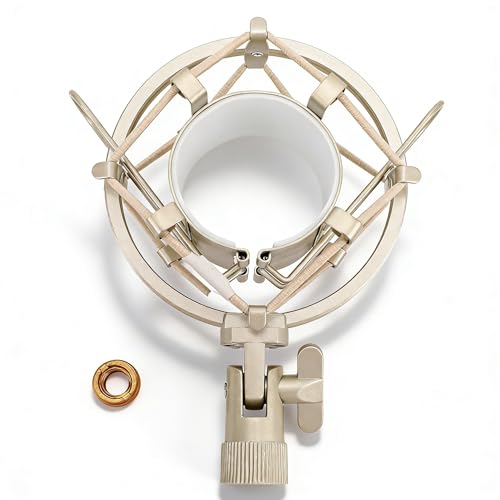 SENECESLI Microphone Shock Mount, Universal Shockmount for Microphones 45-50Mm in Diameter, ABS Anti Vibration Mic Holder with 5/8 to 3/8 Conversion Nut, Professional Recording Sessions (Gold)