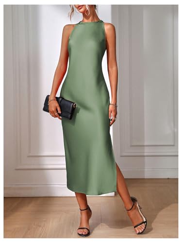 Image of Floerns Women's Elegant Sleeveless Crew Neck Maxi Dress Slit Cocktail Tank Dress