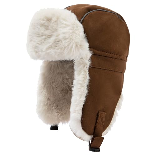 Photo de CLAPE Chapka en Fausse Fourrure Chapeau de Trappeur Chaud Casquette Homme Hiver avec Cache Oreilles Bonnet de Russie Unisexe Trapper Hat