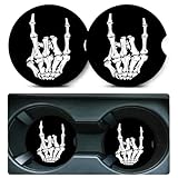 Car Coasters for Cup Holders,2 Pack Skull Skeleton Hand Car Cup Holder Coasters,2.75' Universal Size Anti Slip Rubber Mat,Middle Finger Skeleton Hand Skull Gifts for Women,Men,Mom