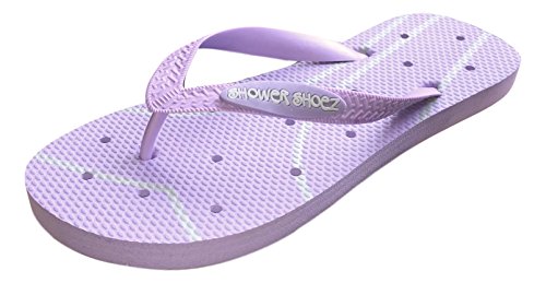Shower Shoez Women's Non-Slip Pool Dorm Water Sandals Flip Flops (9-10, Purple/Grey)