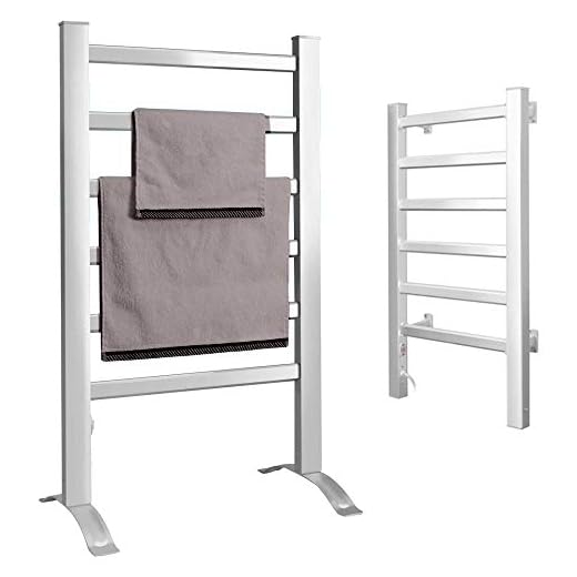 Bakaji 2832767 Radiador Toallero Eléctrico Bajo Consumo Aluminio, 6 elementos, 2en1 suelo o pared