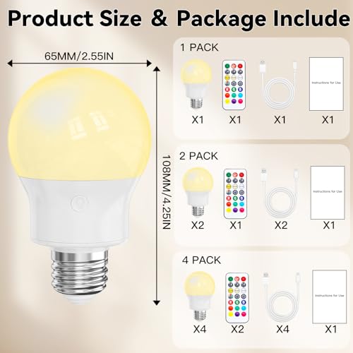 Miniatura 6 de Bombilla Led Recargable Mando A Distancia, Base Magnética, 8w E27 1 Pack
