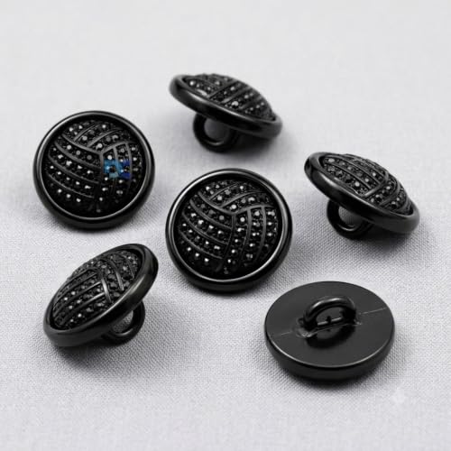 Image of Pack of 12 Black Color Buttons Diameter 18 mm,(28L) for Sherwanis, Waist Coat for Men and Art and Craft Round Buttons
