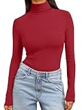 Picture of Trendy Queen Women's Turtleneck Long Sleeve Shirts Spring Fashion BasicThermal Underwear Tops Winter Clothes 2026 Red XL
