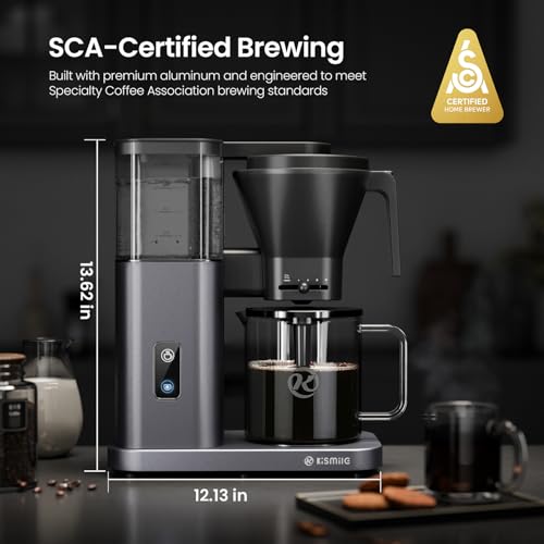 Image of Kismile SCA-Certified 8 Cup Drip Coffee Maker, Pour Over Coffee Machine with 3s Instant Heat 197-205℉, Adjustable Flow Control, Removable Water Tank, Deep Cold Brew & 40 Min Keep Warm (Starry Grey)
