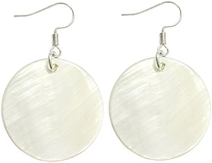 AMOR SPES Natural White Sea Shell Silver Drop Dangle Earrings Women Girl Gift Beach Jewelry (White)