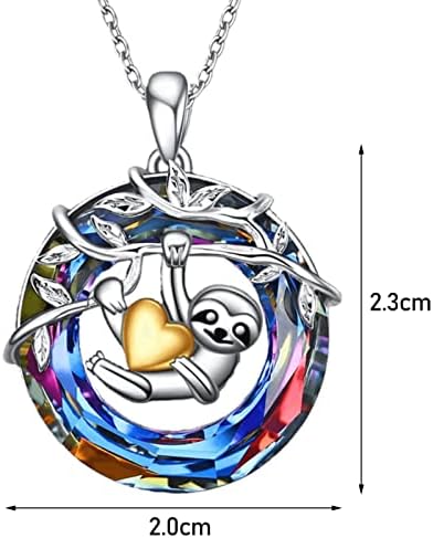 Rousa Silver Life Tree Necklace with Sloth, Colorful Crystal Pendant with Star, Jewelry Gifts for Women Her Wife Girl