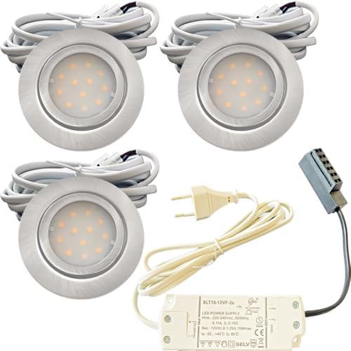 Trango 3er Set Einbaustrahler IP44 - Edelstahl Mit LED Leuchtmitteln