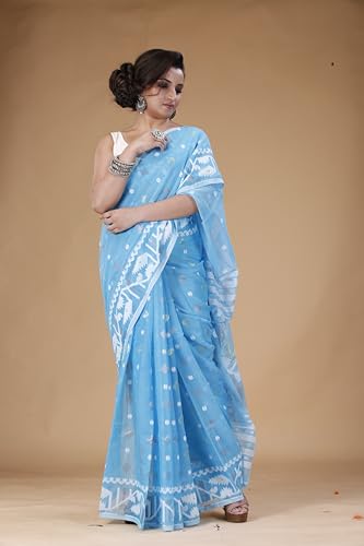 Image of OISHANI SAREE GHOR Women's Traditional Bengal Cotton Silk Soft Jamdani Saree - Authentic Design and Quality - No Blouse Piece