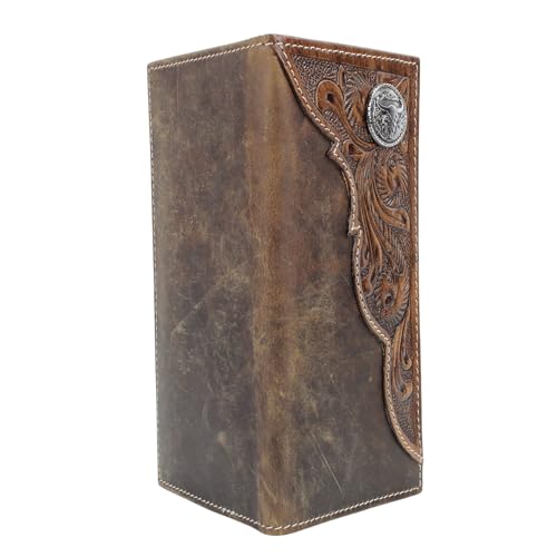 American Bison Tooled Side Rodeo Wallet with Conchos – Oil Pull Up – Durable, Stylish & RFID Protected (Long Horn, Brown)3