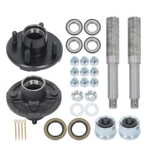 labwork 2 Sets 4 on 4Inch Trailer Hub Kit and 1Inch Round BT8 Spindle with Trailer Bearing Kit