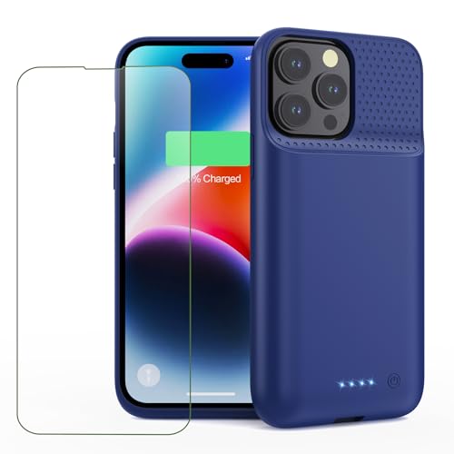 Battery Case for iPhone 14 Pro Max/14 Plus/13 Pro Max [2025 Upgraded] 8600mAh Ultra-Slim Portable Extended Charger Case Cover for iPhone 13 Pro Max/14 Pro Max/14 Plus Charging Case (6.7 Inch)-Blue