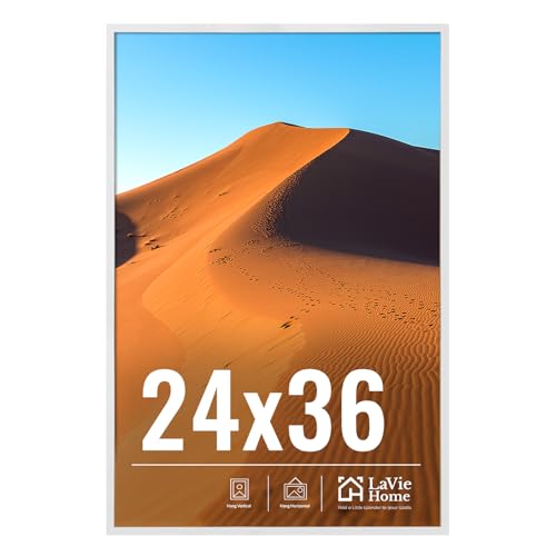 Image of LaVie Home 24x36 Picture Frame for Wall Display, 24x36 White Picture Frame with HD Plexiglas, 24 x 36 Poster Frame 1 Pack, Display Frame for Vertical or Horizontal, Classic Collection