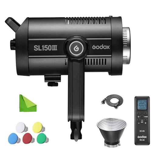 Godox SL150III 160W LED�r�f�I���C�g 5600K CRI 96�ATLCI 97�A73600Lux@1m�A8��FX���ʁA�{�[�G���Y�}�E���g�X�^�W�I���C�g�A���o�̓��C�g �f��A�|�[�g���[�g�A�������A���O�B�e�AYouTube�p