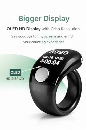 Image of Digital Counter for Chanting Mantra | Naam Jap Counter Ring | Jap Counter Finger with OLED Display (Code S7), Type-C Rechargeable Tally Counter for Mantra,99999 Count, 180 Rotation (Black)