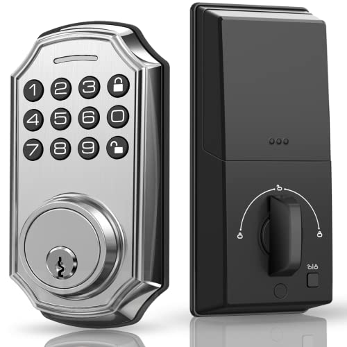 Keypad Deadbolt With Voice Prompts, Bulist Keyless Entry Door Lock With Keypad, Smart Deadbolt Lock For Front Door, Auto Lock & Disable, 1S Locking, Easy To Install And Program (Satin Nickel) #TOP1