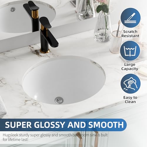 Undermount Bathroom Sink Oval, Hugsleek Interior Bowl Size 16 x 13 inch White Porcelain Ceramic Vessel Sink Under Counter Oval Exterior size 18x15in Bath Sink Bowl Basin Lavatory Vanity Fireclay - Image 6