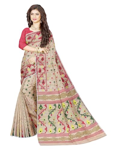 Image of Mayabi Women's Dhakai Jamdani Cotton Silk Saree Traditional Bengali Tant Korat Work, Without Blouse Piece