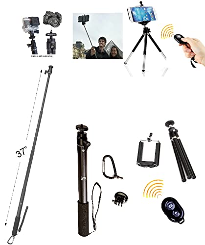 6pc Selfie Stick Wireless Remote Tripod Stand, XSories Big U-Shot Telescoping Monopod Pole for Smartphones Mobile iPhone Samsung Note. All Digital Cameras, GoPro.Mount,Accessories