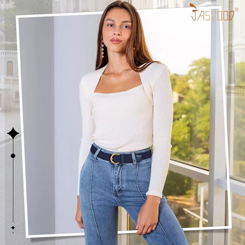 Image of JASGOOD Women Men Braided Woven Elastic Stretch Waist Belt Golf Canvas Fabric Casual Belt for Jeans Pants