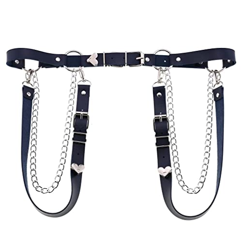 Punk style PU leather belt, peach heart love chain design, suitable for daily wear and party dress collocation. (navy blue)