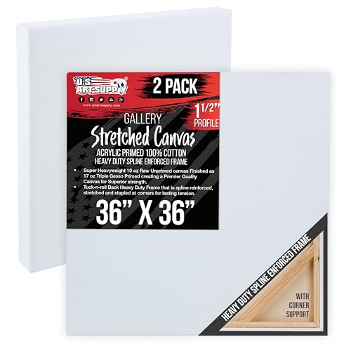 U.S. Art Supply Rectangle Stretched Canvas for Painting 36x36 inch Gallery Depth 1-1/2