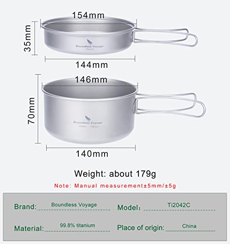 Boundless Voyage Titanium Pot Pan Set Camping Pot with Foldable Handle for Outdoor Camping Hiking Picnic Lightweight Messkit Cookware Cooking kit - Image 3