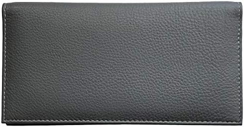 Grey Basic Genuine Leather Checkbook Cover For Men & Women