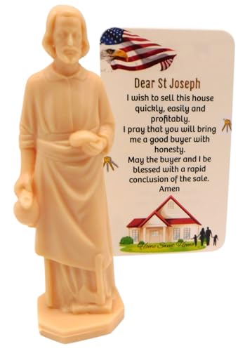 Estatua San José para vender casa con tarjeta de oración