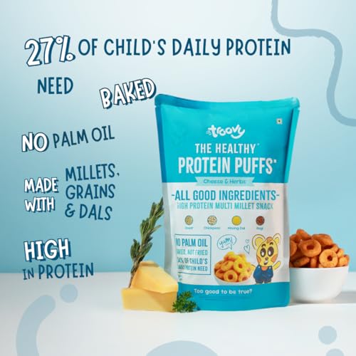 Image of Troovy Healthy High Protein Puffs | Cheese & Herbs Flavoured | No Palm Oil, Cholesterol or Trans Fats | Made with Multiple Millets, Grains and Dal (80g (Pack of 3))
