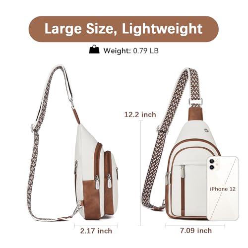 Image of BOSTANTEN Sling Bag Cross Body Bag Trendy Leather Crossbody Purse with Adjustable Guitar Strap for Travel, Beige