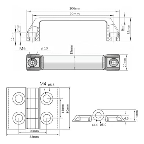Image of 8Pcs Black 2020 Aluminum Extrusion Pivot Hinge Swivel Degree Angle Bracket and 4Pcs 20 Series Handle with T Slot Nut Bolt Screw Hardware for 20 /20 2040 Extruded Aluminum Profile Connector