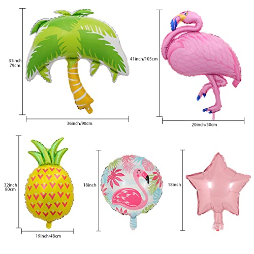 Flamingo Theme Party Foil Balloons Flamingo And Pineapple Balloons Palm Tree Mylar Balloon For Flamingo And Pineapple Party Decorations Luau Hawaiian Tropical Flamingo Party Decorations（9 Pcs） #TOP4