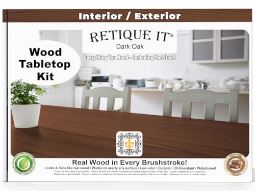 Retique It Wood Finish Tabletop Kit – GO Beyond Faux Wood with Paintable Liquid Wood Based Primer and Gel Stain - Graining Tools Included (Tabletop Kit, Dark Oak)