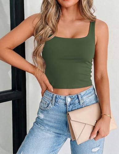 Zeagoo Women's Square Neck Crop Tops Cute Double Layer Casual Slim Tank - image 2