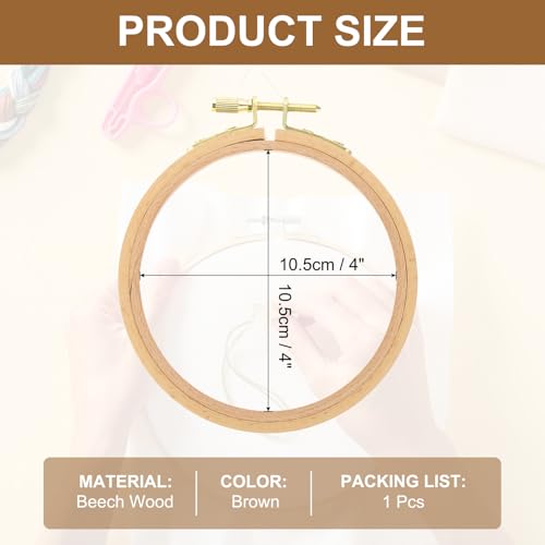 Image of PATIKIL 4 Inch Beech Wood Embroidery Hoops, Circle Cross Stitch Hoop Frames Embroidery Hoop Ring with Adjustment Brass Screw for Sewing, Needlework, DIY Craft Decoration