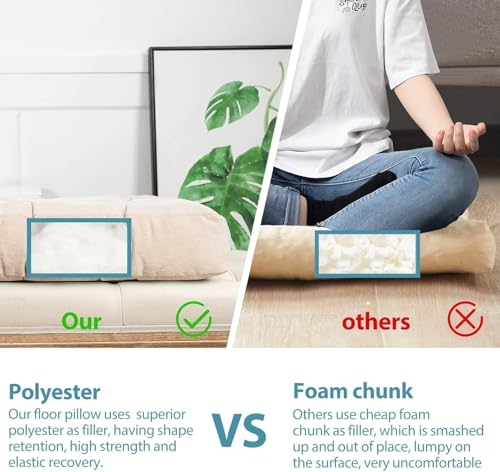 Image of Floor Pillow, Square Meditation Pillow for Seating on Floor Solid Thick Tufted Seat Cushion Meditation Cushion for Yoga Living Room Sofa Balcony Outdoor