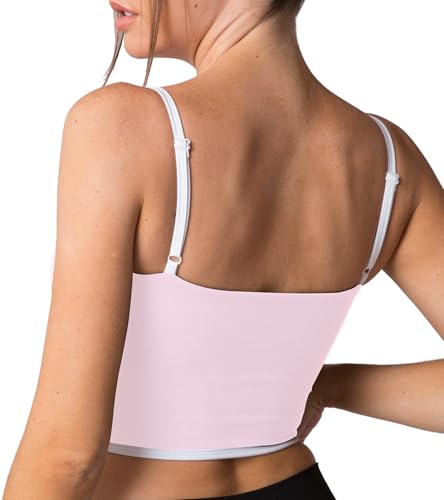 Image of Sleeveless Spaghetti Strap Padded Sports Bra Tank Tops Square Neck Double Layer Workout Fitness Basic Crop Tops