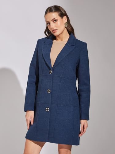 Image of Latin Quarters Women Blue Full Sleeve Casual Solid Coat
