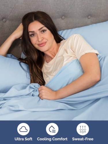 Image of Extra Deep Pocket Queen Size Sheet Set - Breathable & Cooling - Light Blue