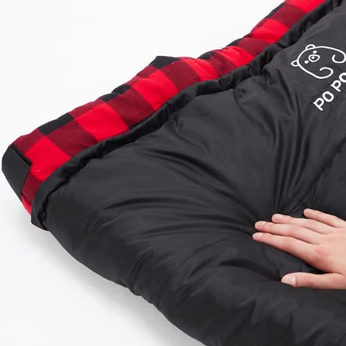 PO PO BEAR Zero Degree Sleeping Bag for Adults 100% Cotton Flannel Tall and Big (Black, 84" x 40" Right Zip) - Image 4