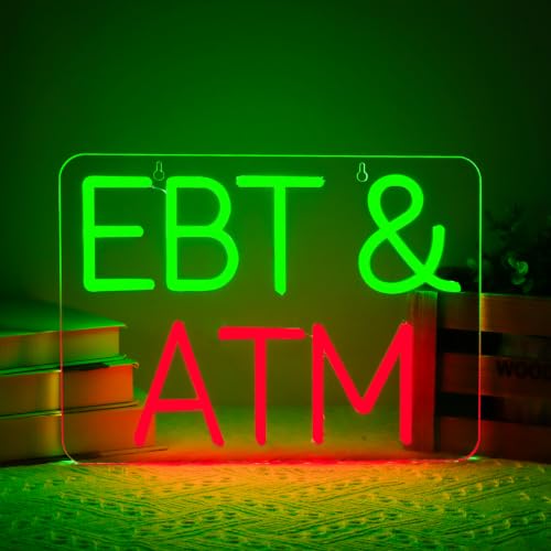 Image of EBT&ATM Neon Signs for Wall Decor Neon Lights for Business Led Signs Suitable for Convenience Stores Supermarkets restaurant Office Bar Pub 5V Power Adapter 17.3 * 10.2 Inch(Green+ Red)