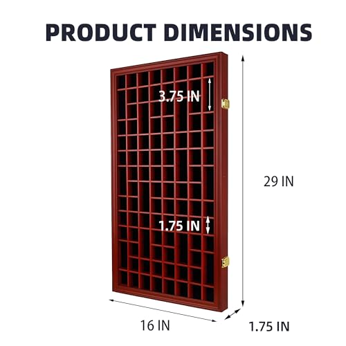 Image of 100 Thimble Display Case Wall Cabinet Holder Shadow Box with UV Protection Door and Felt Interior Background-Mahogany Finish TC100-MAH
