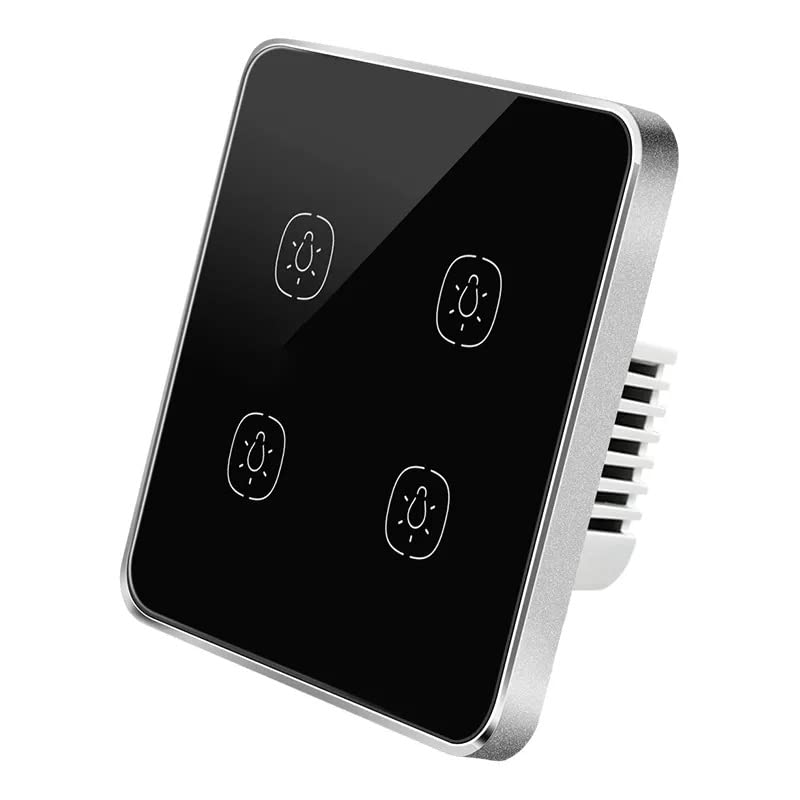 Eazyliv Smart Solutions Tuya WiFi Glossy Wall Touch Switch With Aluminum Frame, Neutral Wire Required with megnetic long lasting relay Compatible with Alexa and Google Home (4Gang, Black)