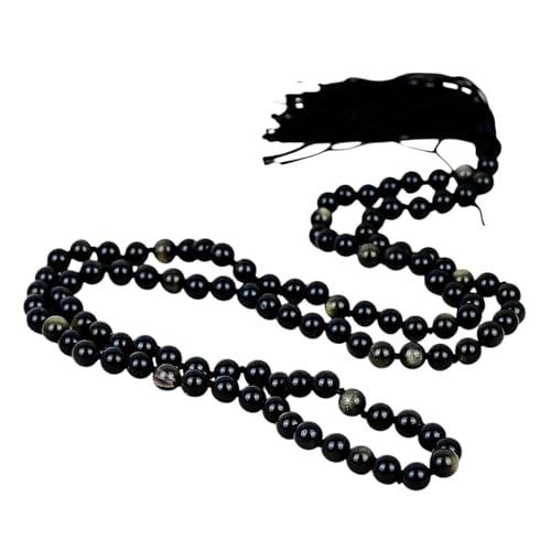 Perles de prière en obsidienne noire 108 perles 6mm avec pompon pour chapelet mala