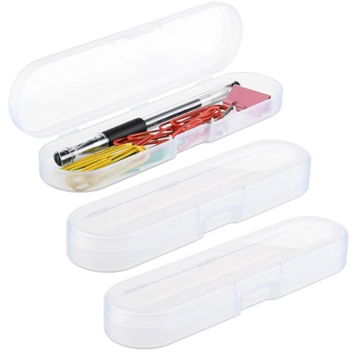 Cosmos Clear Color Pack of 3 Mini Craft Pencil Container Case Box Storage Containers Box, Snap Closure for Pen, Pencils, Office Supplies, Markup Brush, Frosted Clear Color