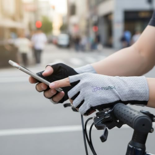Image of HEAVENGLOW Men's Summer Half-Finger Cycling Gloves Anti-Slip Shock-Absorbing Breathable Touchscreen Road Bike Gloves S Grey
