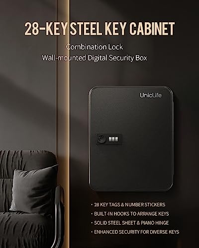 Uniclife UNICLIFE368 28 Position Key Cabinet With Combination Lock Resettable Black Digital Security Storage Box Steel Key Organizer thumb #7